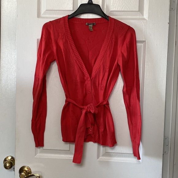 Y2K Watermelon Hot Pink Skull Knit Cardigan Sweater - Picture 3 of 11